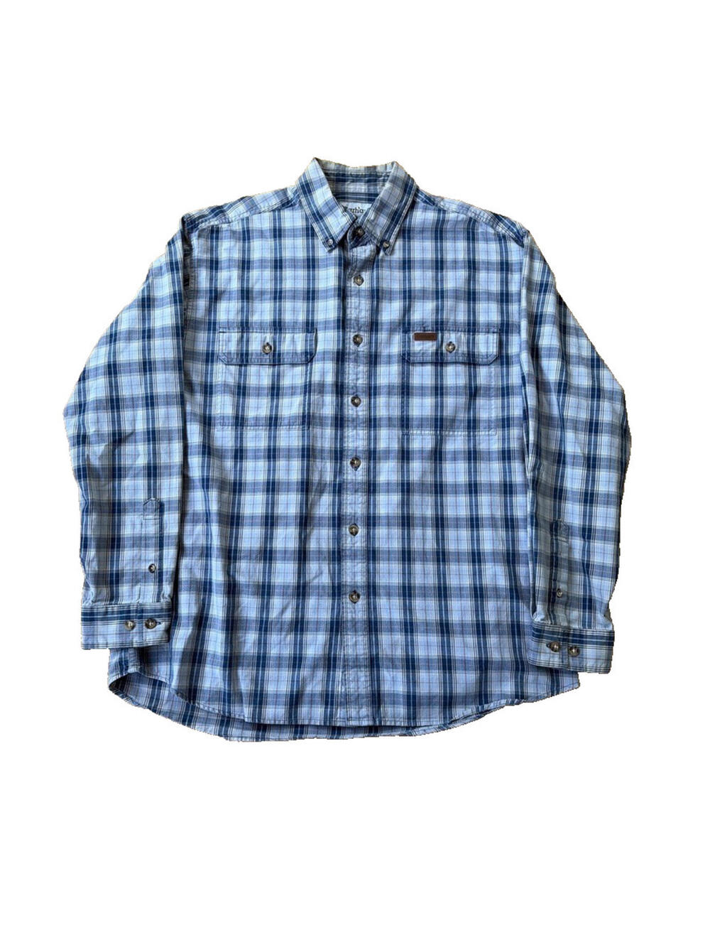 Carharrt Shirt Mens Large Blue Plaid Long Sleeve Button Up Flannel Relaxed Fit